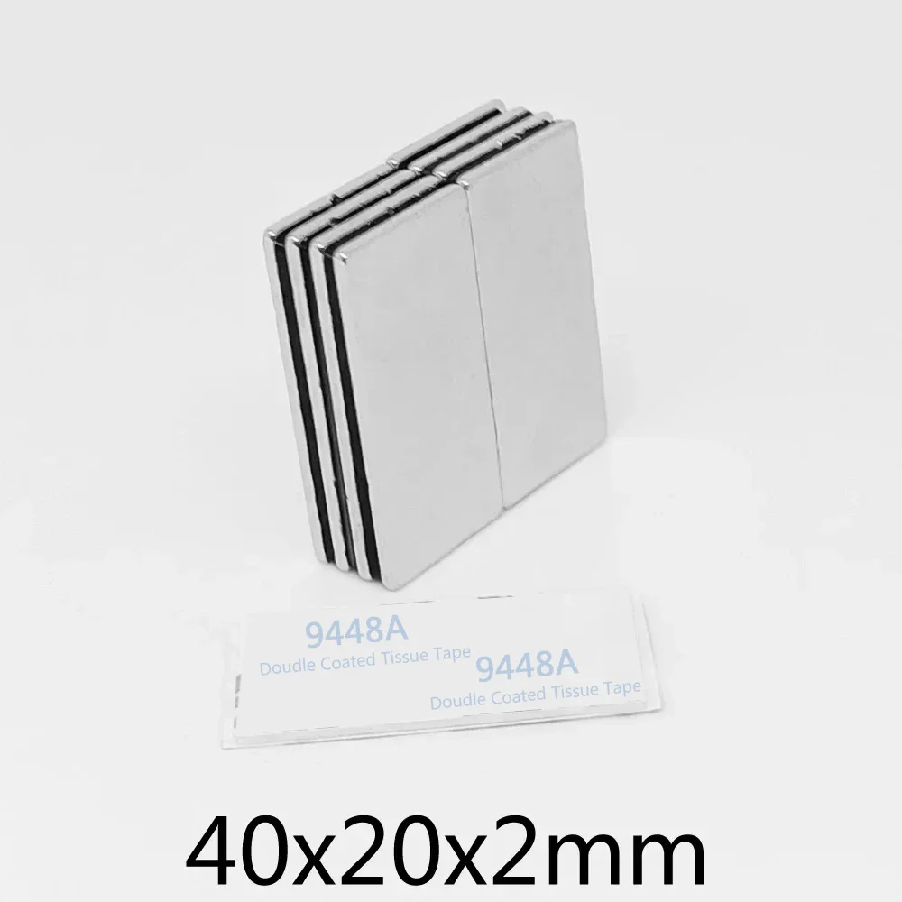 40x20x2mm Block Strong Powerful Neodymium Magnets With 3M Self-Adhesive 20x10x2 2/5/10/15/20/50PCS
