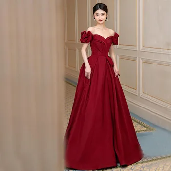 DongCMY Luxury Evening Dresses 2025 New Summer One-shoulder Princess Dress Elegant Burgundy Wedding Party Dresses For Women