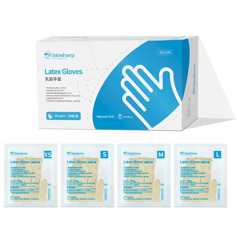 

30 пар, одноразовые латексные перчатки Biosharp Labs, размеры XS/S/M/L, 6,0 г