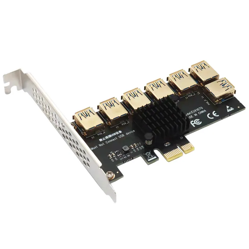 PCIE 1 to 7 Gold USB 3.0 PCI-E Riser Card - 1x to 16x Multiplier Hub Adapter for Bitcoin Mining BTC Devices Description Image.This Product Can Be Found With The Tag Names Computer Cables Connecting, Computer Peripherals, Express riser, PC Hardware Cables Adapters