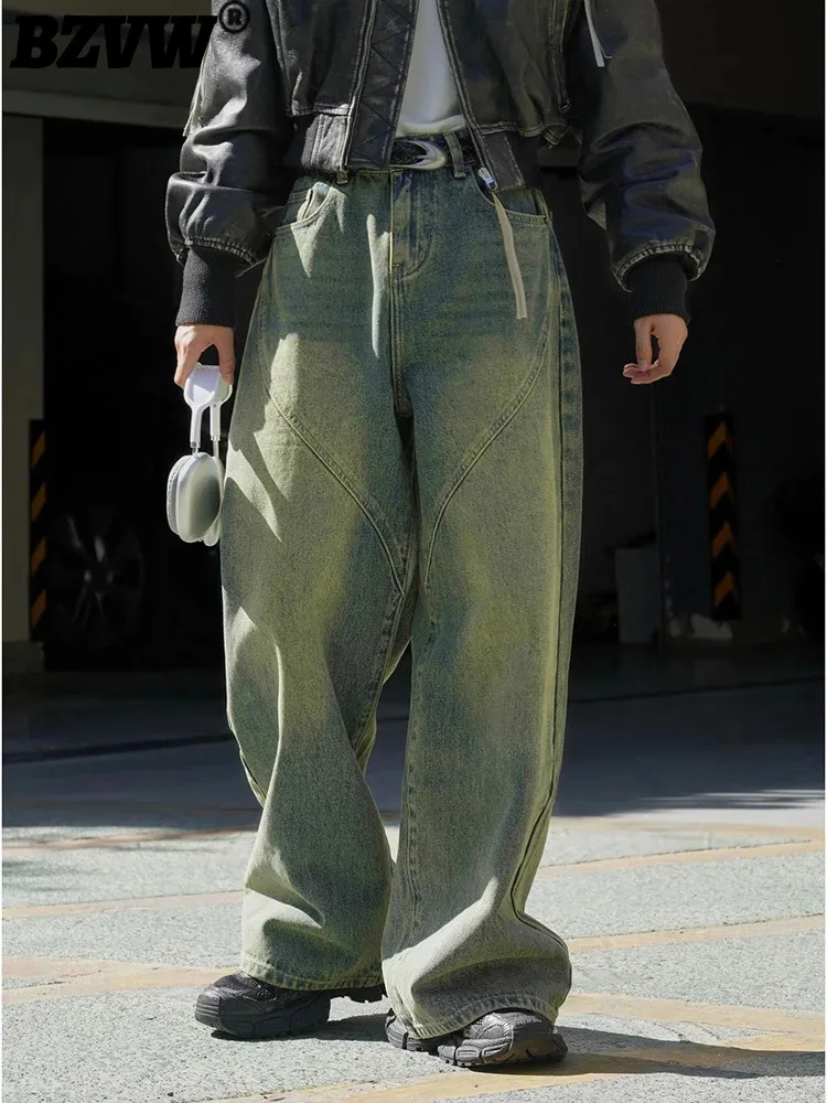 

BZVW Wide Leg Jeans For Women Thickened Loose Color Block Zipper Denim Trousers Female Casual Clothes 2024 Autumn New 2DA2507