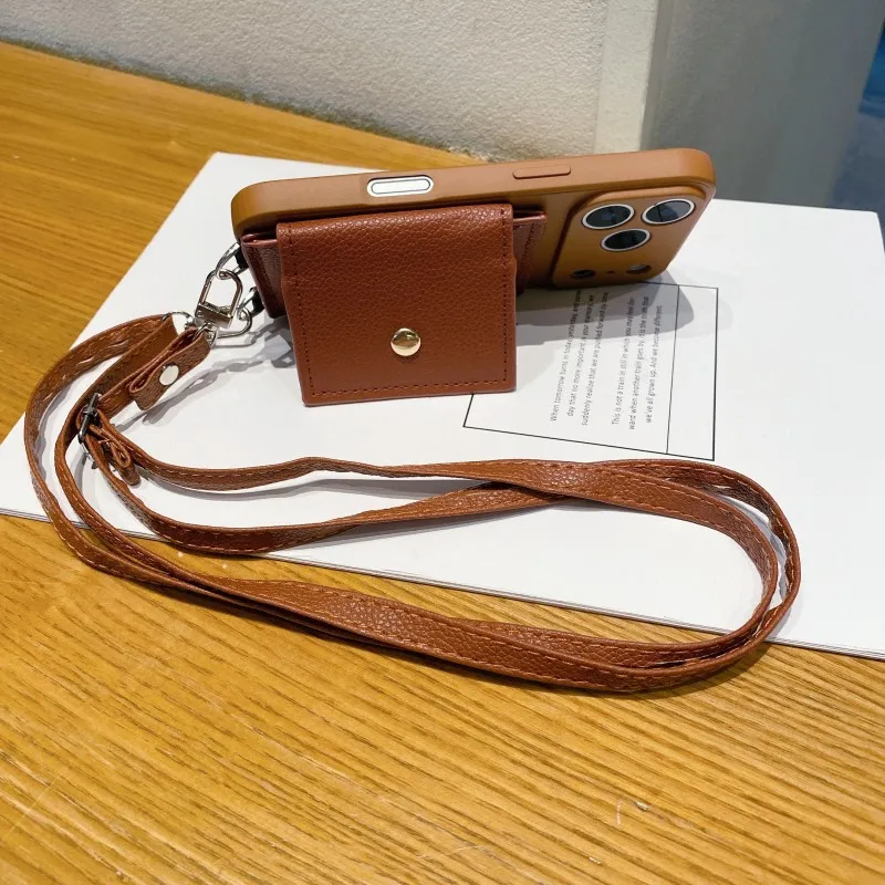 Crossbody Lanyard Strap Wallet Card Holder Case – PU Leather Silicone Cover