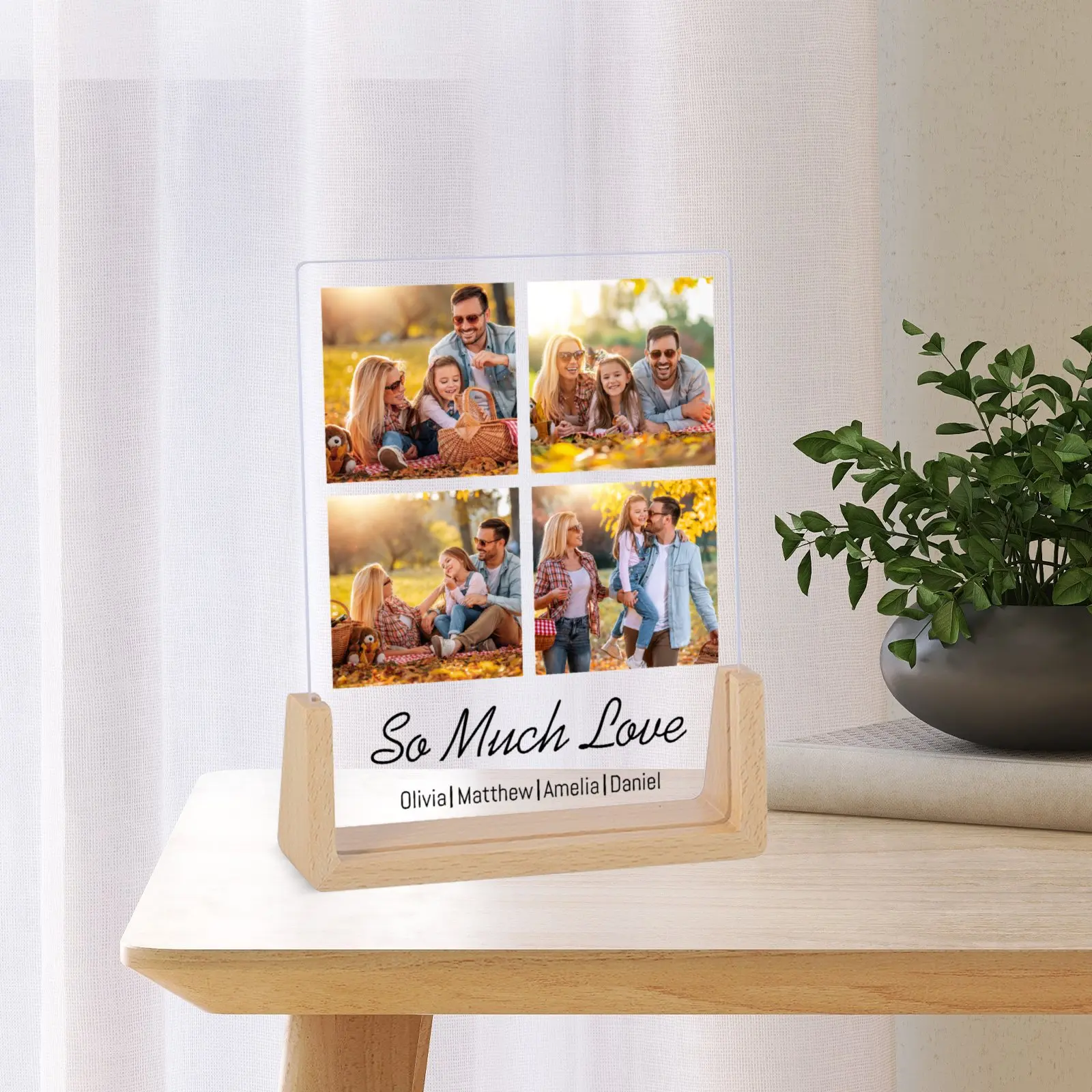 맞춤형 아크릴 사진 프레임, 나무 스탠드, 책상 장식, 가족용 기념 선물, 4 콜라주 그림 플라크
