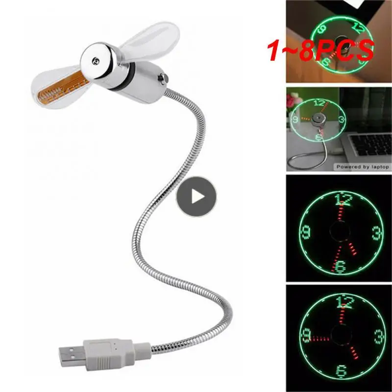 1~8PCS Portable Flexible Mini Adjustable Gooseneck Fan Gadgets Real Time Display Flexible Gooseneck Mini Usb Fan Lightweight