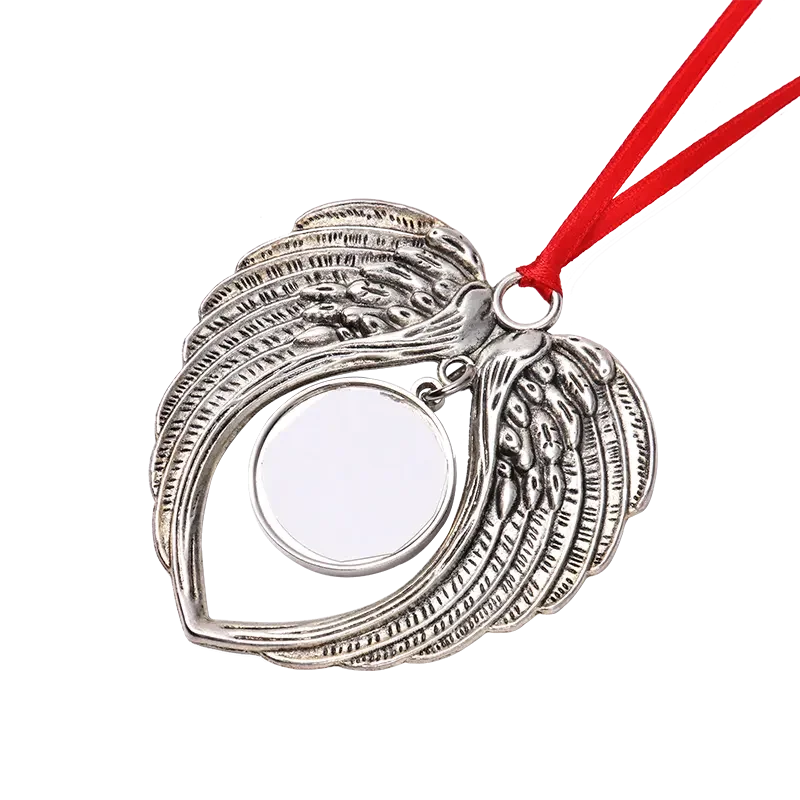 20pcs/Lot Round Ornaments with Angel Wing Sublimation Angel Wing Ornament for Christmas Decoration