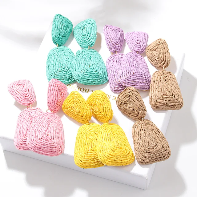 Statement Raffia 여성용 라운드 귀걸이, 보호 드롭 수제 직조 빨대 위커 귀걸이, 여름 해변 쥬얼리, 2022 신상