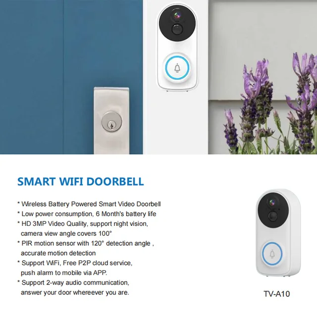 3MP 1296P iCsee APP Wireless WIFI Doorbell Visual Intercom Door Viewer Video Door Phone Camera  Low Comsuption  Peephole Viewer 6
