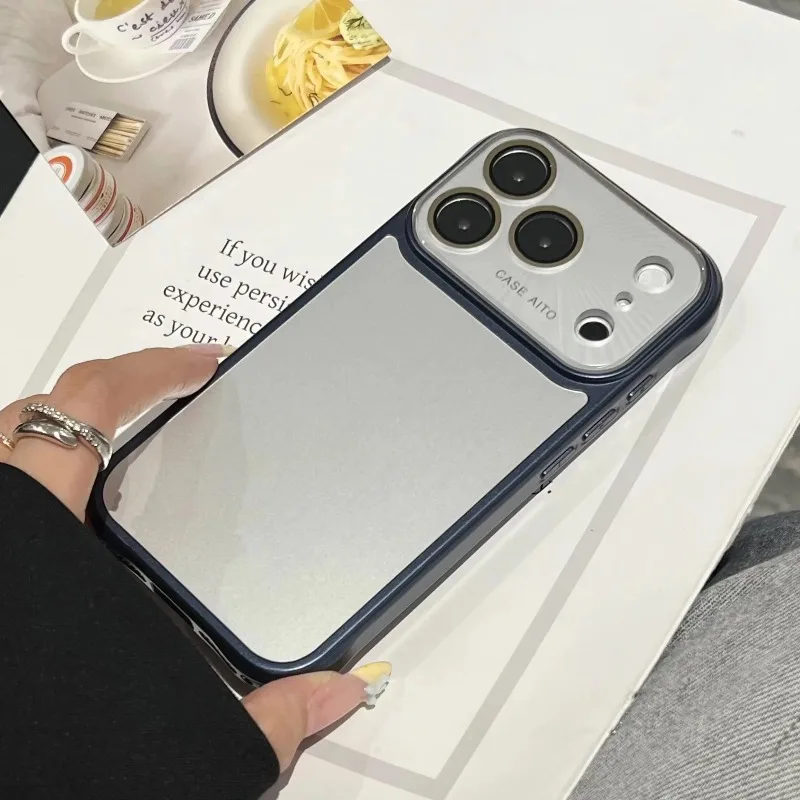 Shockproof Frosted Silver Phone Case with Glass Camera Protection & Bumper Design