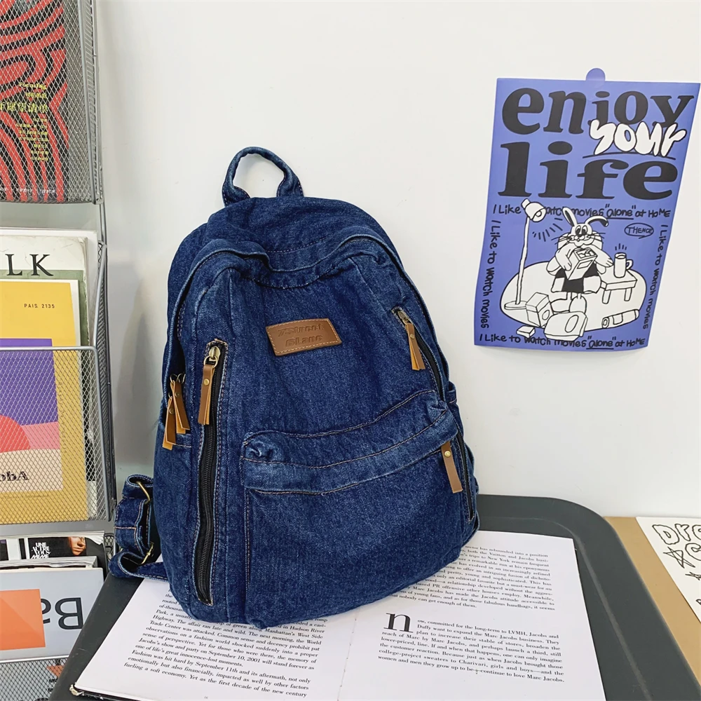 Denim school backpack view 9