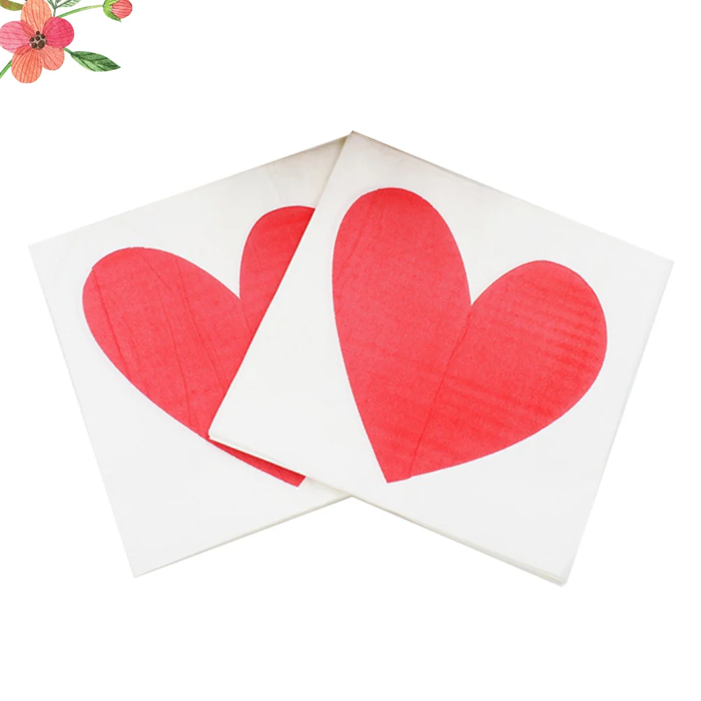 40pcs Red Love Heart Wedding Table Decor Valentines Day Napkins Decorative Wedding Napkins Party Tissue Dinner Napkins