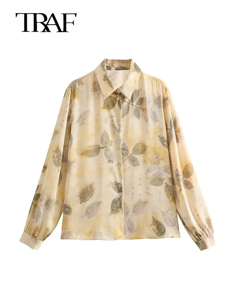 

TRAF Women Button up Oversized Shirt 2024 Spring Casual Women Shirt Women Floral Shirts for Women Blouses