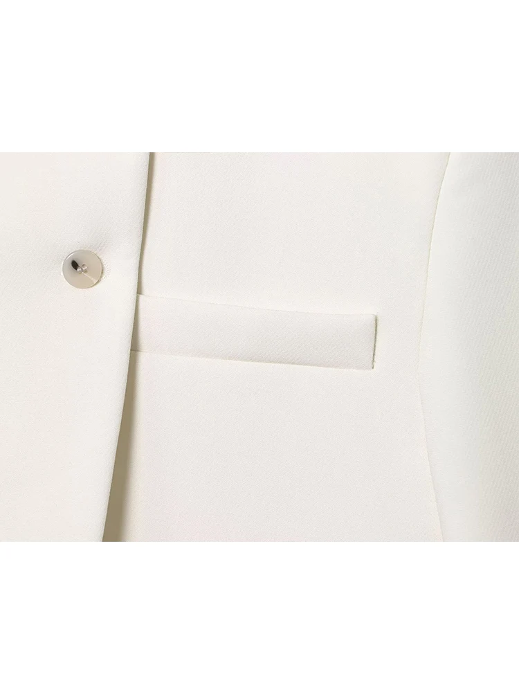 Fashion Women Stand Collar Short Jacket Elegant Solid White Slim Fit Office Ladies Simple Daily Commuting Female Clothing