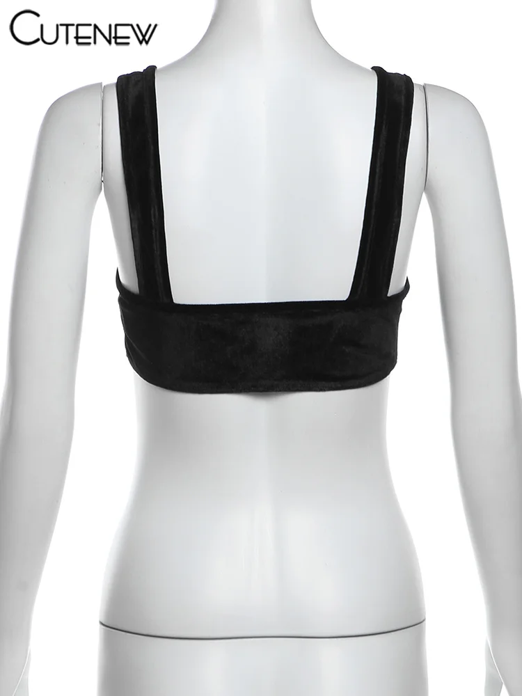 Velvet Hollow Tanks Women Sexy Hot Cleavage Summer Y2K Solid Slim Bare Midriff Vests Female Wild Street Backless Camis