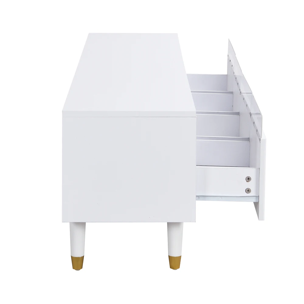 178 cm moderner weißer TV-Schrank, minimalistisches Design, mit großem Stauraum und 4 Schubladen, stabil, stilvoll und vielseitig, für Wohnzimmer – Detail 36