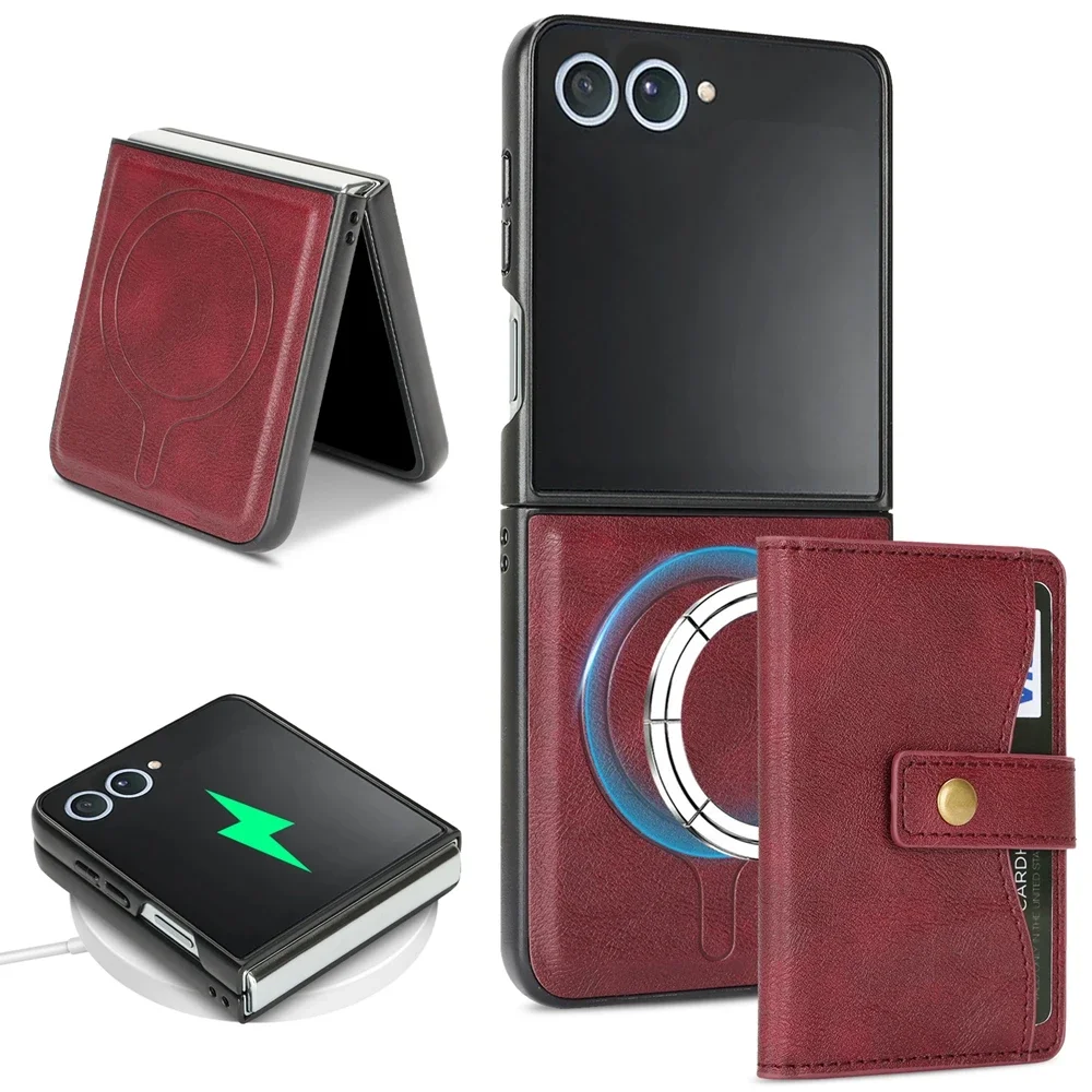 Magnetic Leather Wallet Phone Case with Kickstand and Card Holder