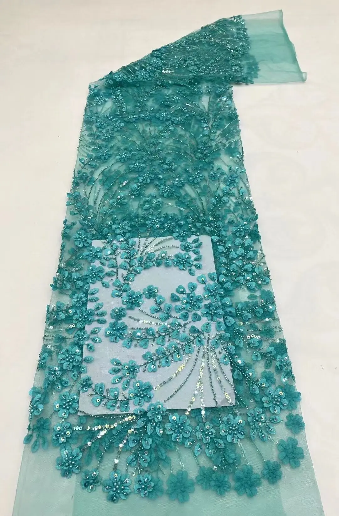 

African Handmade Beads Laces Fabrics SYJ-13022019 High Quality French Tulle Lace Fabric for Bridal Wedding