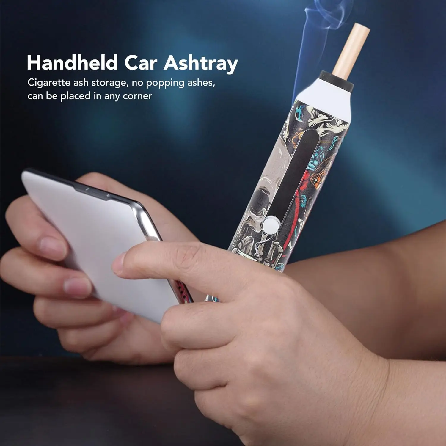 Portable Ashtray Portable Ashtray with Lid Ash Catching Cigarette Holder Windproof Fireproof Ash Tray Handheld Cigarettes Holder cigarettes ashtray