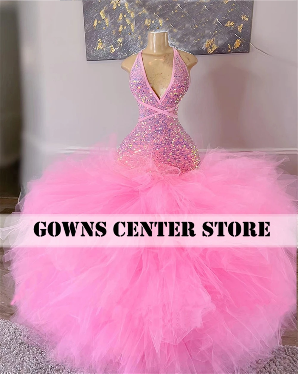 

Pink Sequin Evening Dresses Mermaid Prom Dress For Black Girls Party Gown African Wedding Gowns Blackless vestidos de noche