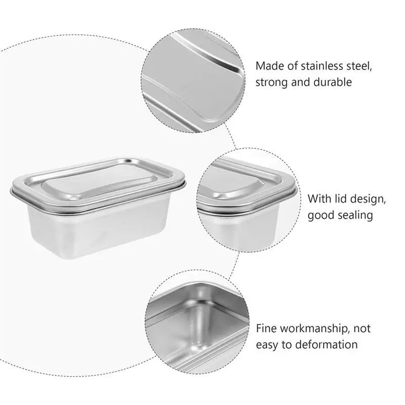 Food Fresh Keeping Box Ice Cream Box Container Kitchen Storage Organizer Drawer Freezer Yogurt Dessert Stainless Steel Case