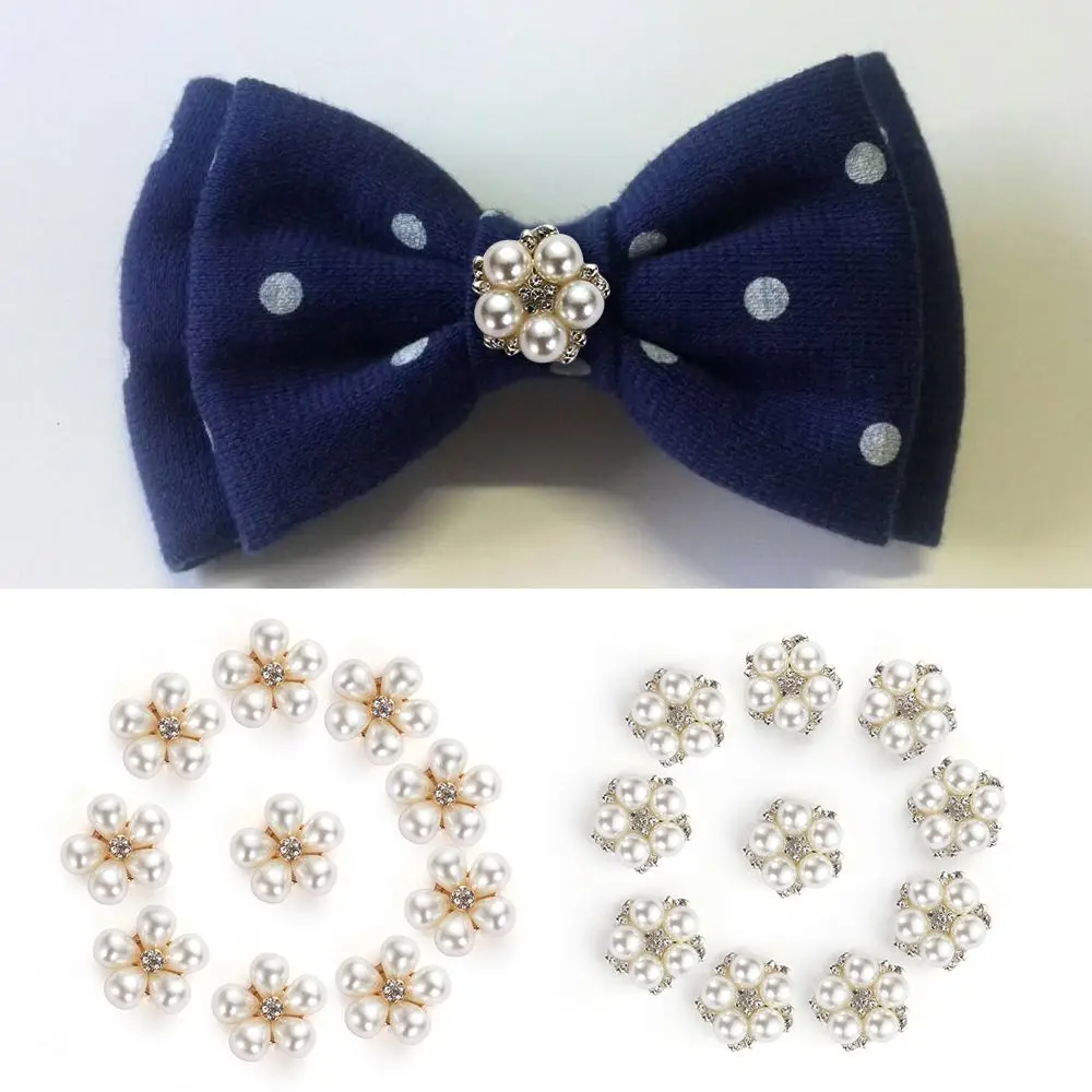 DIY 10pcs/set Flower Rhinestones Buttons Pearl button wedding decoration Diy Alloy  Cryustal Bow Accessories 3