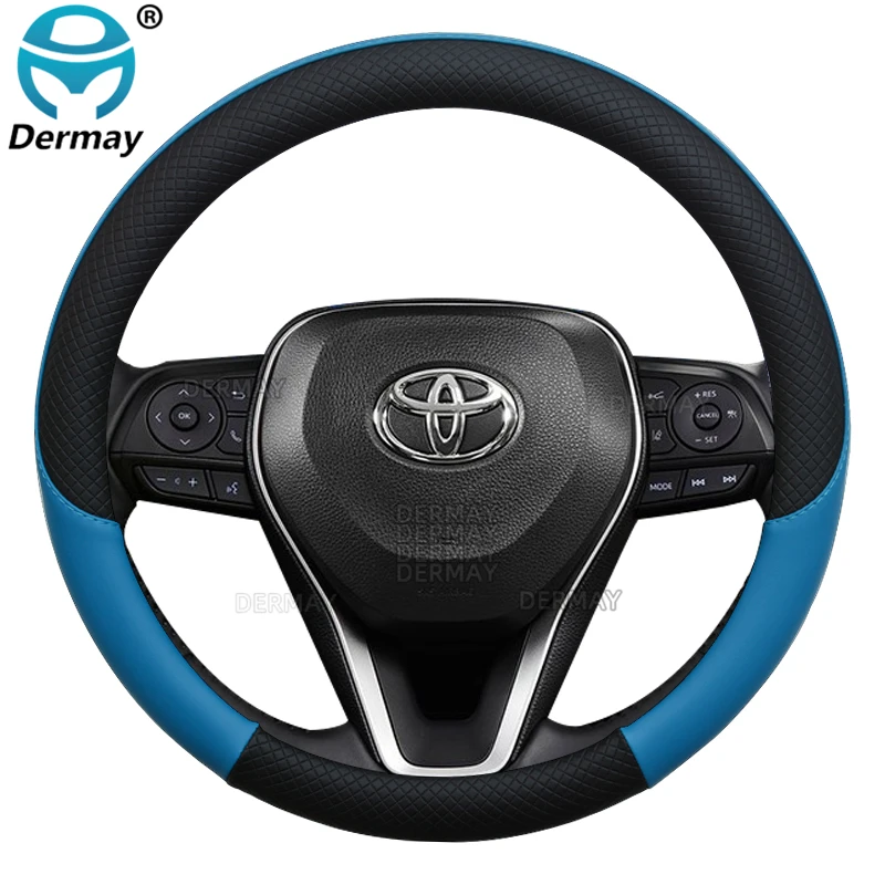 para toyota wildlander le awd tampa de volante do carro de couro dermay marca auto acessórios