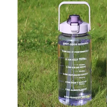 Large Capacity Sports Water Bottle with Straw and Time Marker