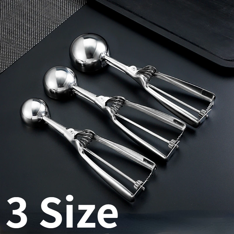 Stainless Steel Ice Cream Scoop 4/5/6cm With Trigger Cookie Scoop Spoon Frozen Cooking Tools Ice Cream Decorating Tool