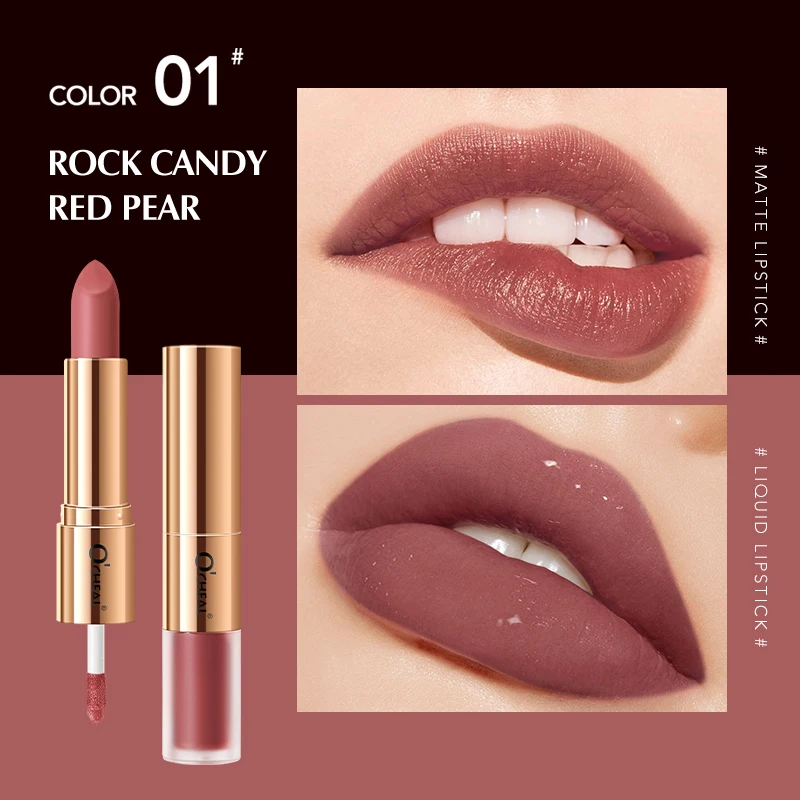 

Double-headed Matte Nude Lip Gloss Brown Nude Pigment Dark Red Long Lasting Velvet Liquid Lipstick Sexy Women Makeup Lip Glaze