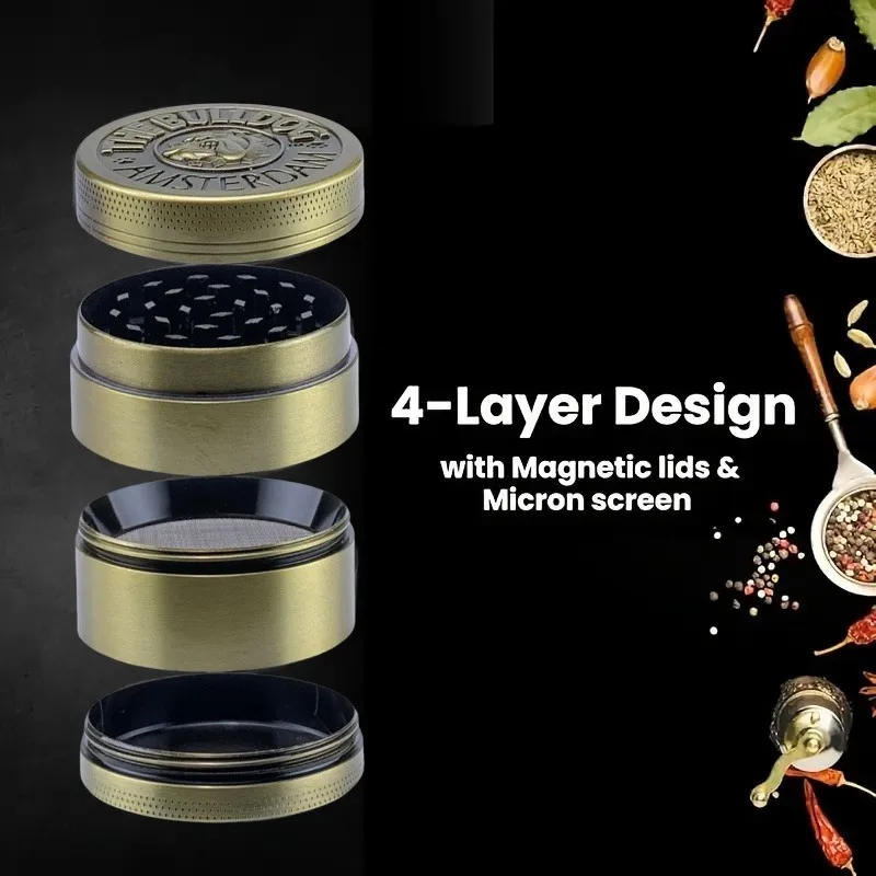 Herb Grinder 1.6/2 Inch Bulldog Herb Grinder Portable 4 Sections Spice Grinder Zinc Alloy Cigarette Shredder Kitchen Gadget Smoke Accessories nut spice grinder herb grinder herb spice grinder
