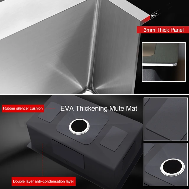 Kitchen Sink ตะกั่ว-ฟรี Austenitic ทำด้วยมือแปรง304สแตนเลส3มม.ความหนาอ่างล้างจานชามเดี่ยว 4