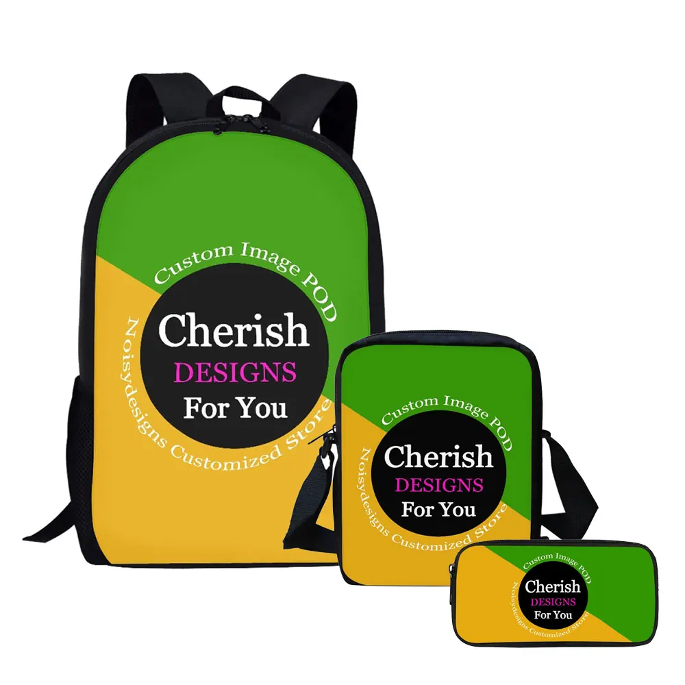 

Женский рюкзак Noisydesigns, 3 комплекта на заказ, сумка-мессенджер с логотипом, для мужчин и девочек и мальчиков, школьные рюкзаки для путешествий-карандаш, роскошный дропшиппинг