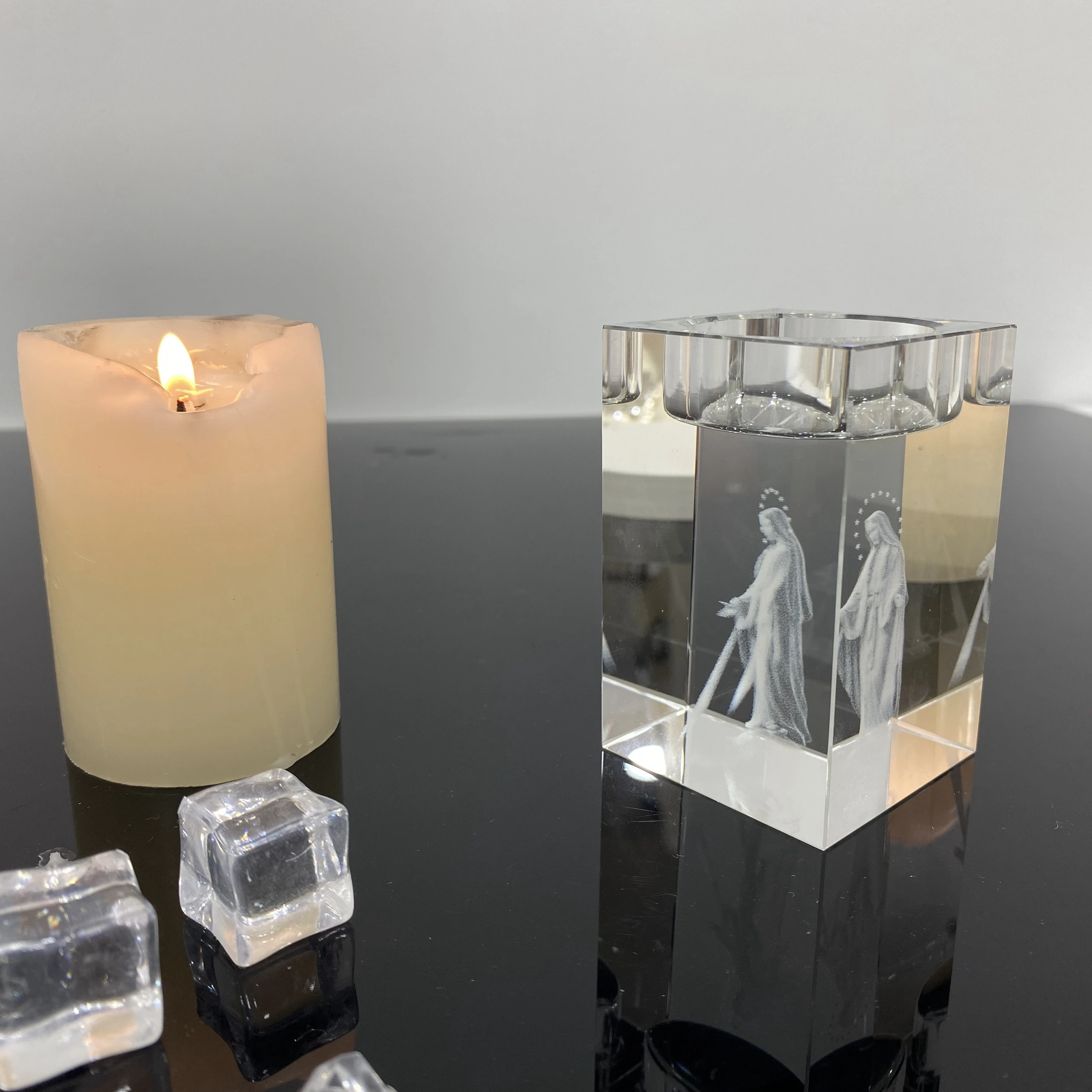 Nordic Crystal Glass Candlesticks Creative 3D Laser Engrave Cross Jesus Statue Mary Sculpture Altar Candle Holder Home Decor - Image 5