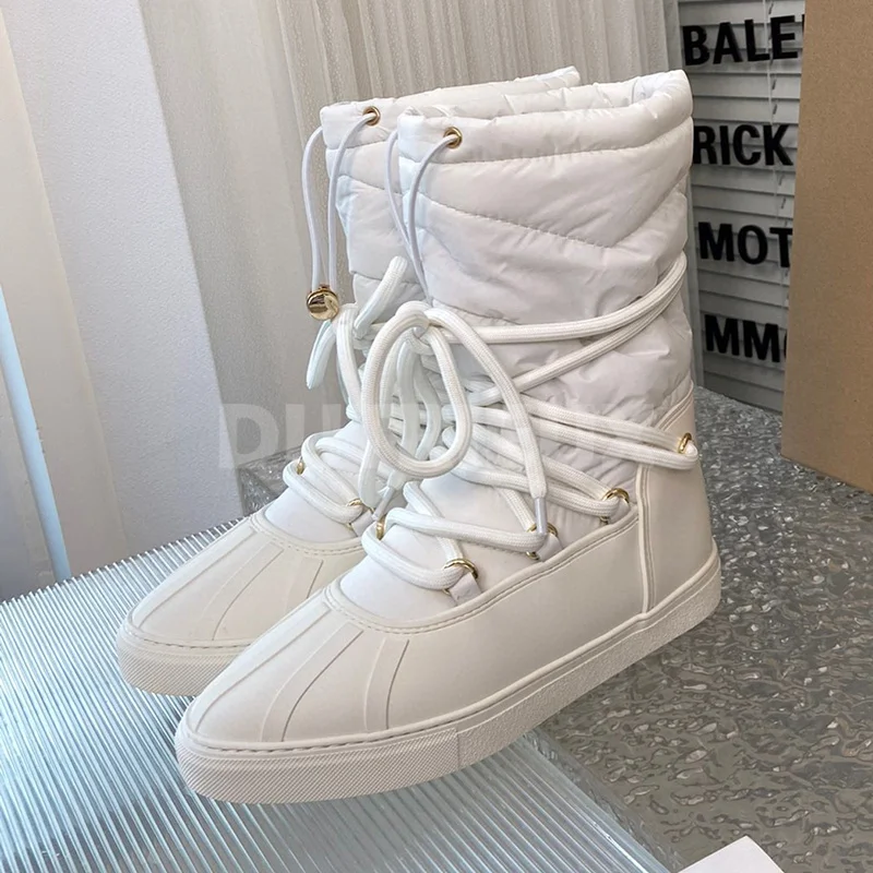 

Зимние женские прямые ботинки в новом стиле с перекрестной линией дизайнерская женская обувь на толстой подошве мягкая теплая фотообувь