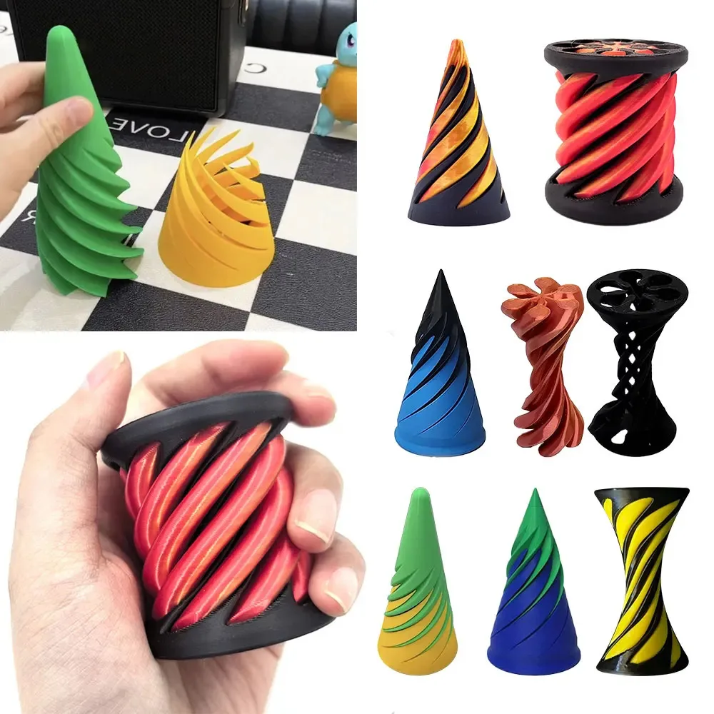 Fidget Toys Impossible Pyramid Passthrough Sculpture 3D Printed Helix Screw Spiral Cone Decompression Decorative Ornaments