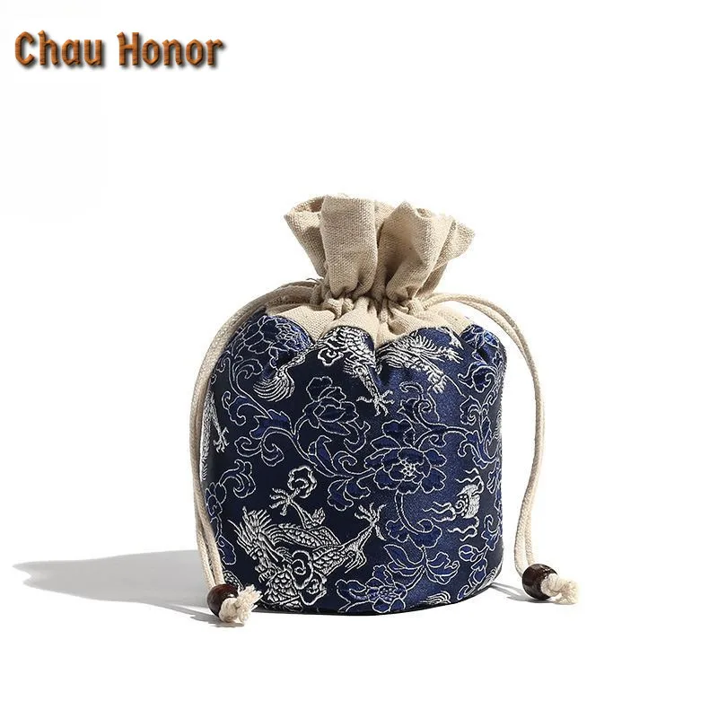 Longquan Celadon Ge Kiln Travel Tea Set Kit Creative 1 Pot 2 Cups Tea Maker Organizer Portable Camping Tote Cloth Bag Collection