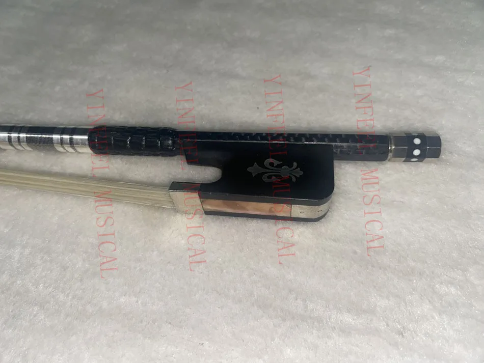 PRO light 1pcs of Carbon Fiber 4/4 Cello Bow braid weave carbon fiber White Horse Hair Ebony FLEUR DE LIS frog3/4,1/2,1/4