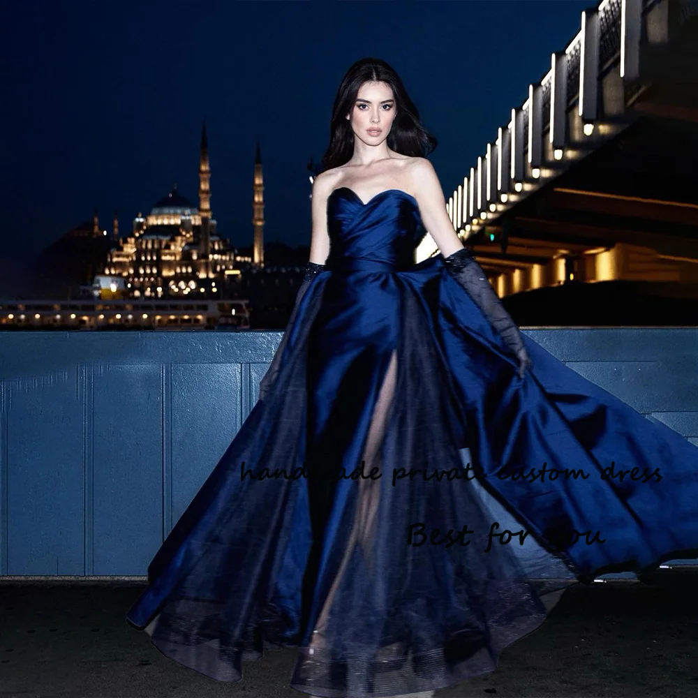 Vestidos sirena de satén con tirantes spaghetti Azul Océano
