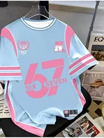 T-shirt d'été imprimé numérique 3D pour enfants, style sportif, haut patchwork à manches courtes, maillot de football Y2K, coupe ample 3