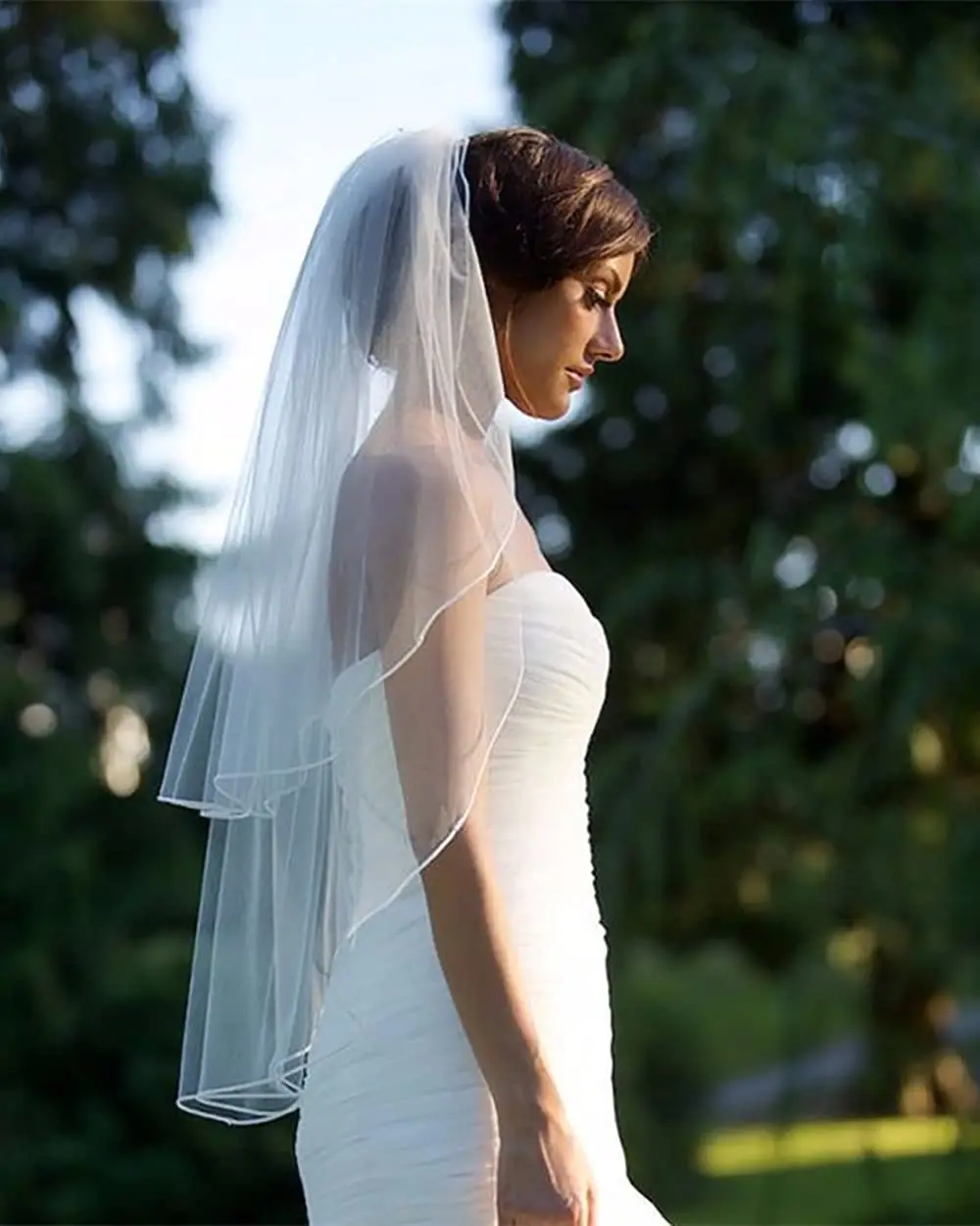 

2 Tier Bridal Veils Church Wedding Tulle Elbow Fingertip Length Bride Hair Accessories Comb for Women