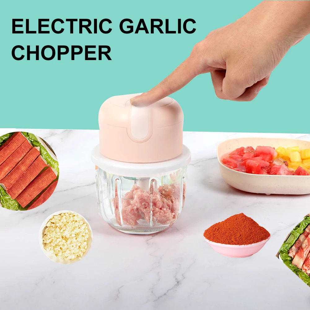 Electric Ice Crusher Mini Garlic Chopper Food Processor USB Rechargeable 300ml Glass Bowl with Lid for Ice Garlic Pepper Chilli garlic chopper