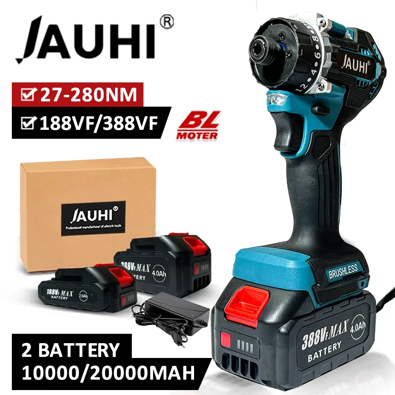 JAUHI 20+1 Torque Brushless Electric Screwdriver Lithium Battery Rechargeable Cordless Electric Drill For Makita 18v Battery