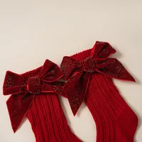 Baby Girls Red Big Bow Christmas Socks Kids Children Cotton Solid Woolen Sock Leg Warmers Girl Toddler Soft Socken For 0-5Years 6