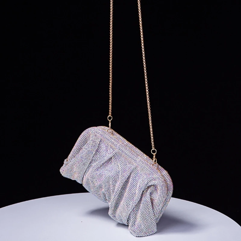 Wedding Clutch Lady Purse Rhinestone Shoulder Bag Women Girl Pleated Chain Bags for Party Cocktail Banquet Crossbody Bag