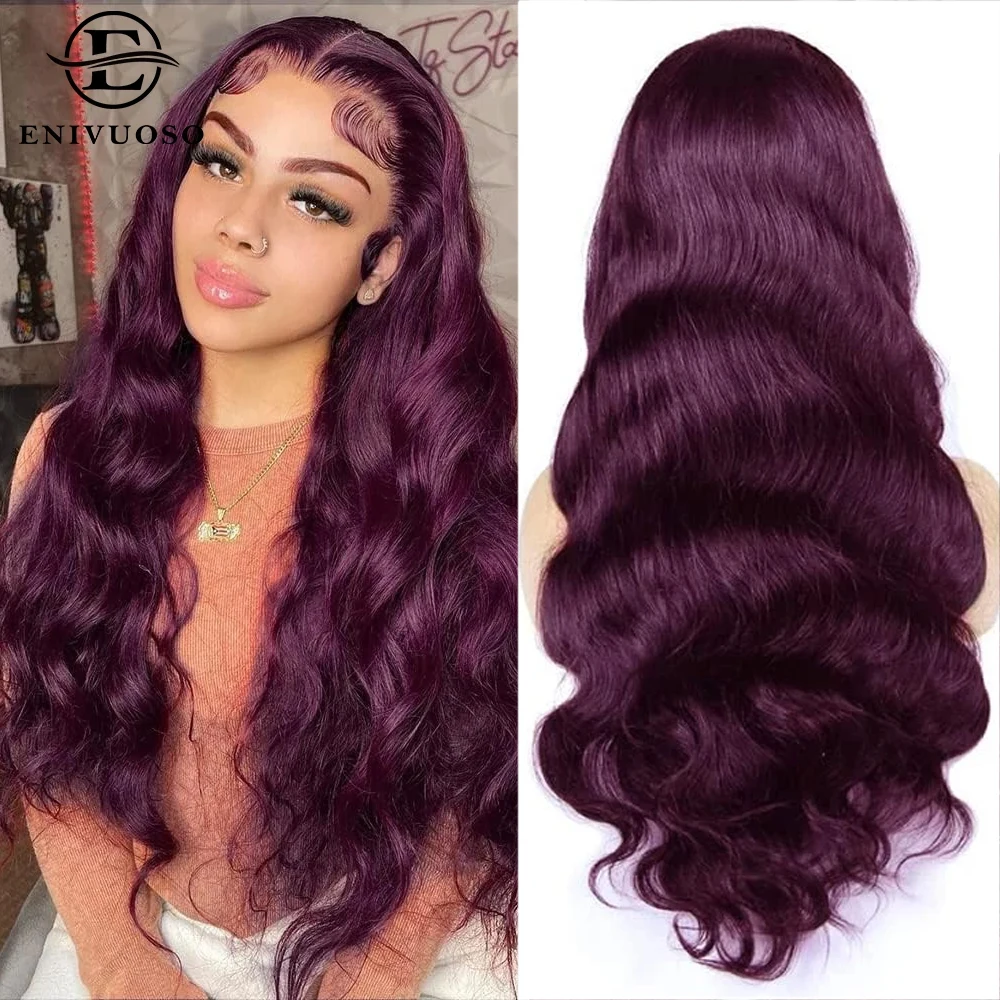 

13x4 Glueless Lace Frontal Wigs For Black Women Dark Burgundy Body Wave Lace Front Wig Pre Plucked Heat Resistant Synthetic Hair