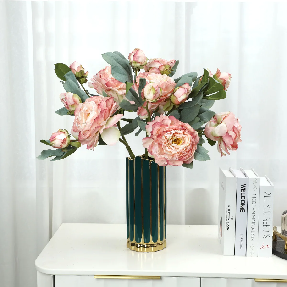 

High-end 28-floor baked edge peony household living room decoration fake flowers wedding simulation flowers