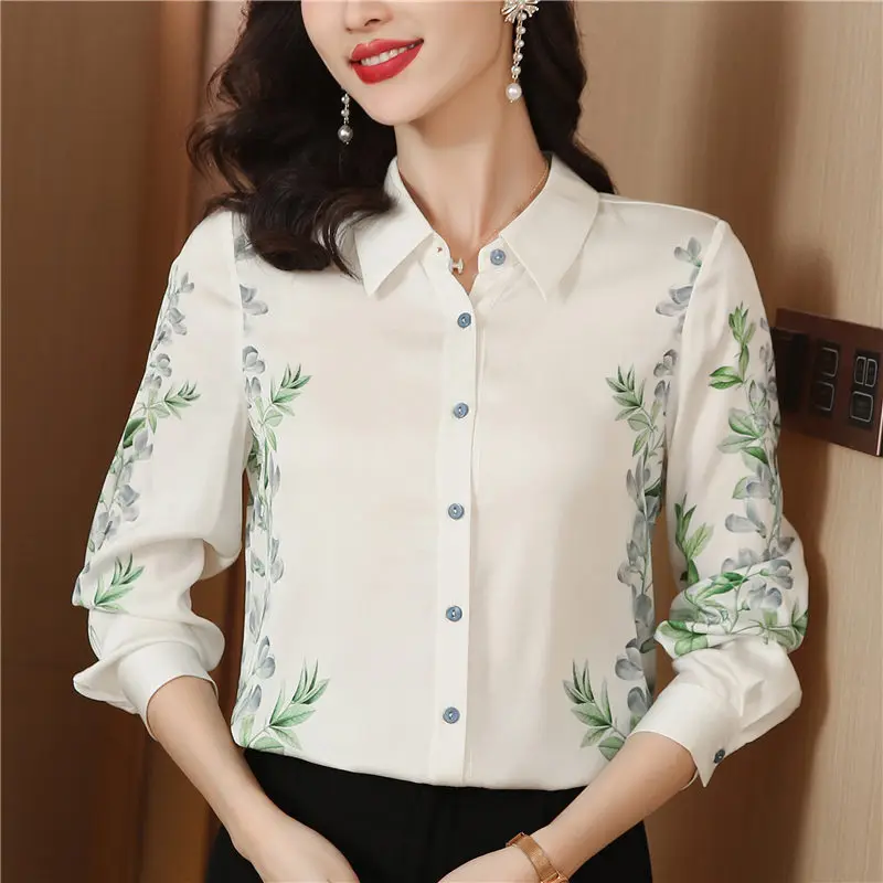 Fashion Woman Blouse 2023 Spring Autumn Long Sleeved Blouse Elegant Women's Clothing Single Breasted Printing Shirt Womens Tops