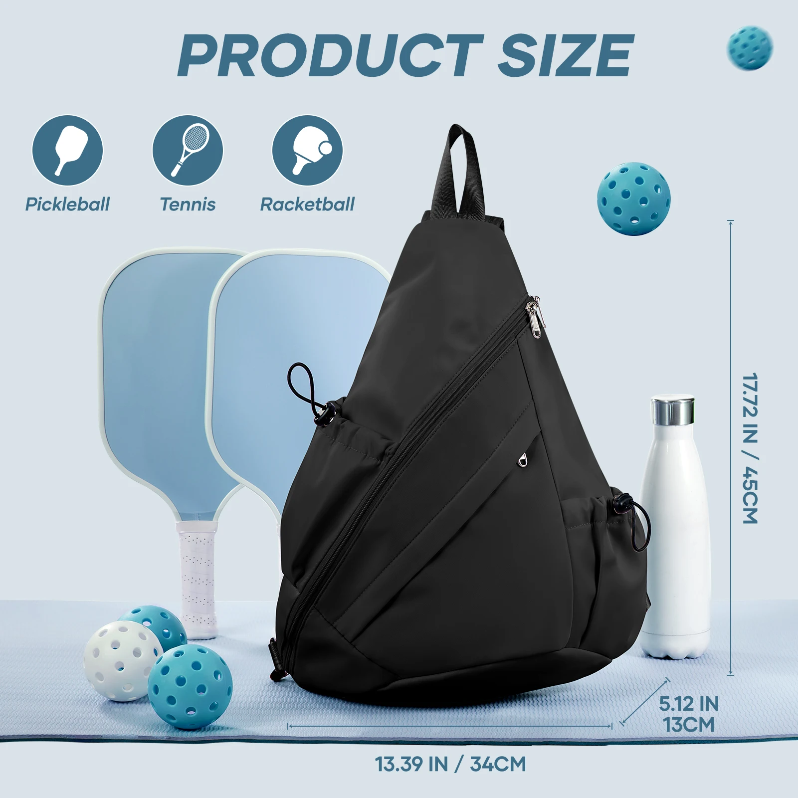 Pickleball Bag Sling Bags for Women Men- Turnable Crossbody Sling Backpack for Pickleball Paddle, Tennis, Pickleball Sticks Bags