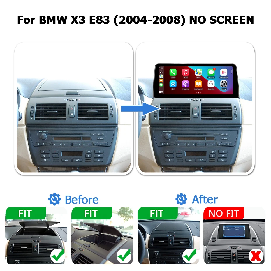 12,5-Zoll-Linux-Bildschirm, kabelloses CarPlay, Android-Auto-Autoradio für BMW X3 E83 2004–2008, Mirror Link, Airplay, Bluetooth-Navigation, 4G – Detail 1