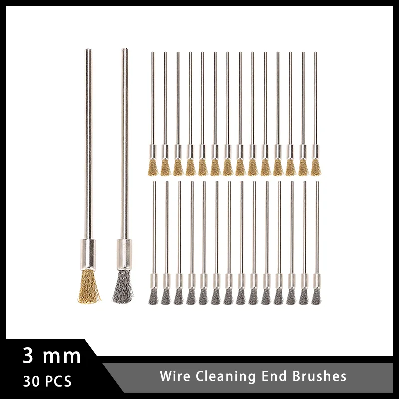3 mm Wire Cleaning End Brushes 30 Pcs (6mm end Brush) Paint Removal Bits Polishing Rotary Tools Accessories