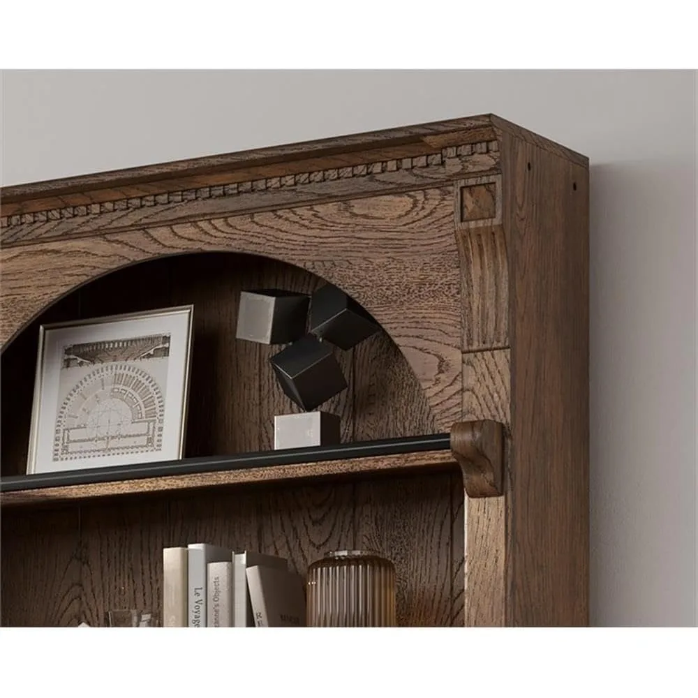 Traditional 8' Tall Bookcase Wall with Ladder, Storage Organizer, Display Shelf Unit for Office, Living Room, Brown